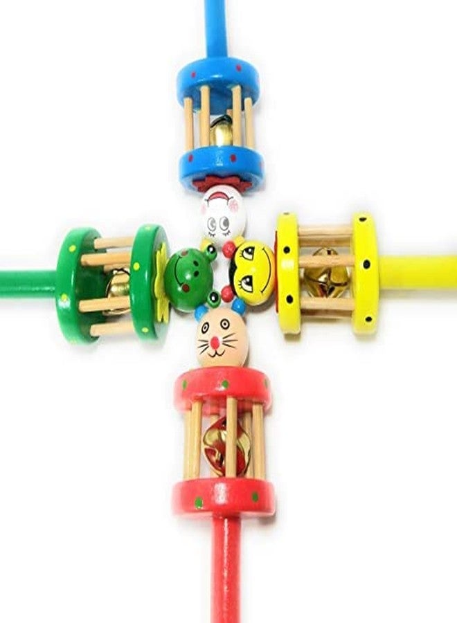 Shopfleet Pack of 2 Pcs Wooden Cartoon Cage Bell Rattle Handheld Bell Musical Kids Toy Gift Baby Non-Toxic Safe Ring/Bed Bell (Multicolor) - Image 2